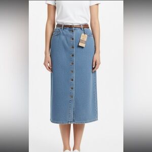 VTG Gloria Vanderbilt Blue Denim Button Down Skirt Women’s Size 14 Petite NWT